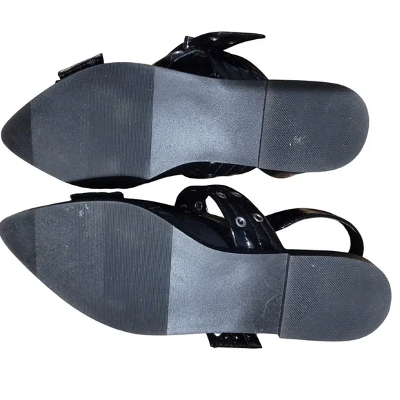 NWOB Madden Girl black patent leather pointed toe buckle sling back flats SZ 7 - Picture 7 of 7